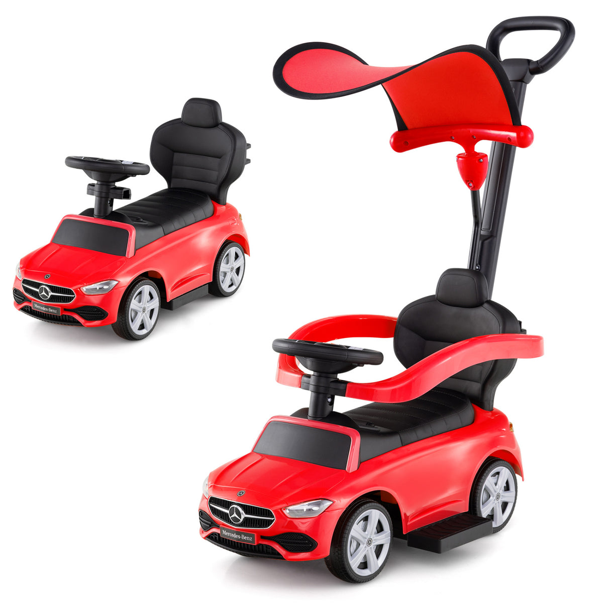 3-in-1 Ride on Push Car Mercedes-Benz Licensed Sliding Car with Canopy