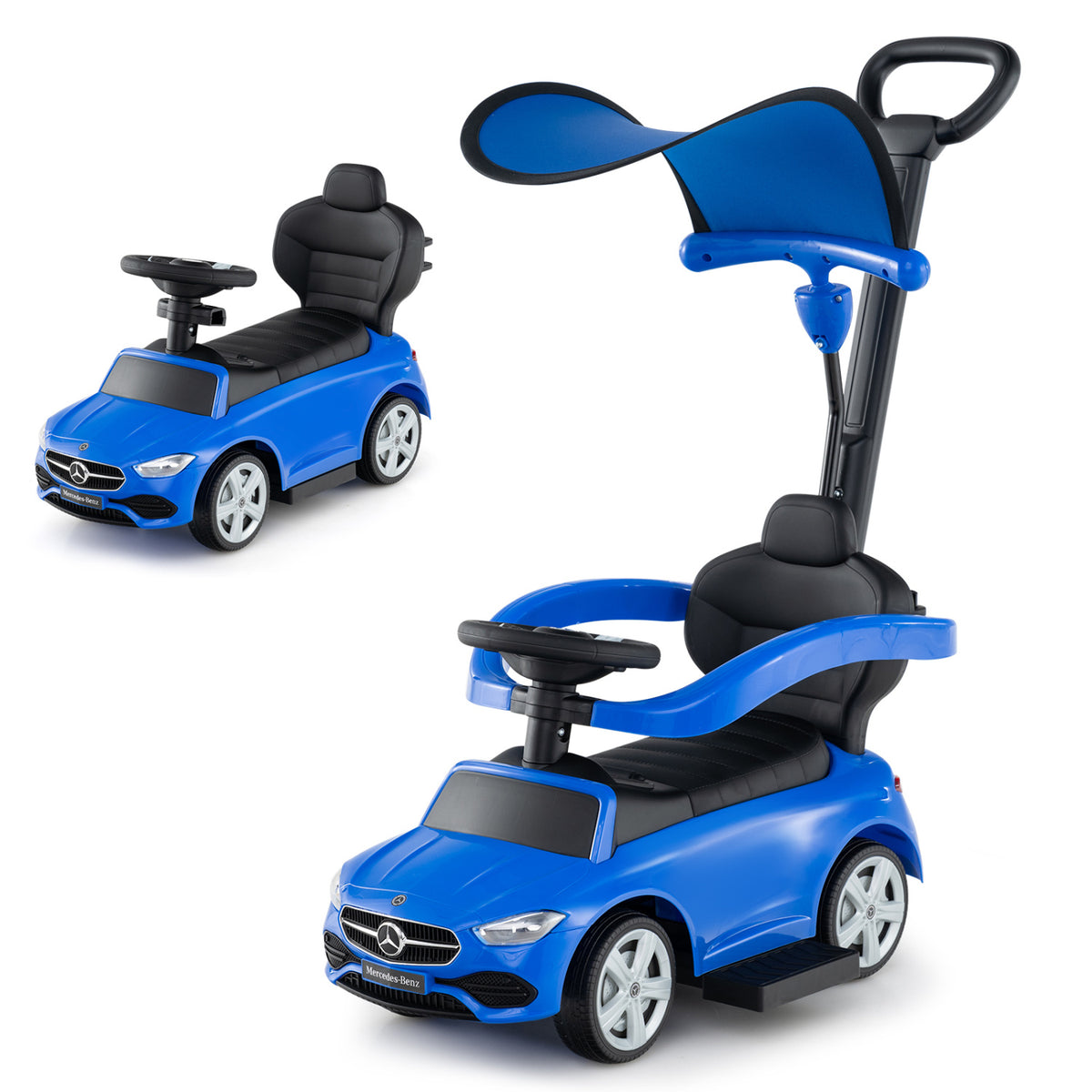3-in-1 Ride on Push Car Mercedes-Benz Licensed Sliding Car with Canopy