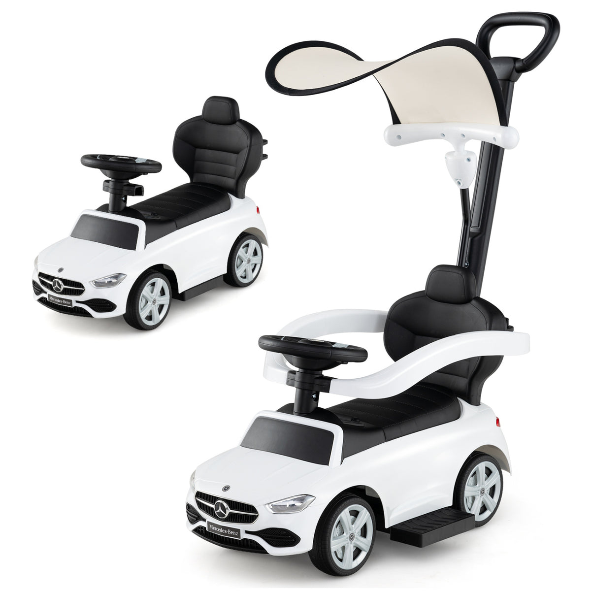 3-in-1 Ride on Push Car Mercedes-Benz Licensed Sliding Car with Canopy