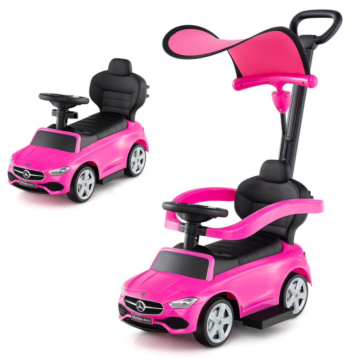 3-in-1 Ride on Push Car Mercedes-Benz Licensed Sliding Car with Canopy