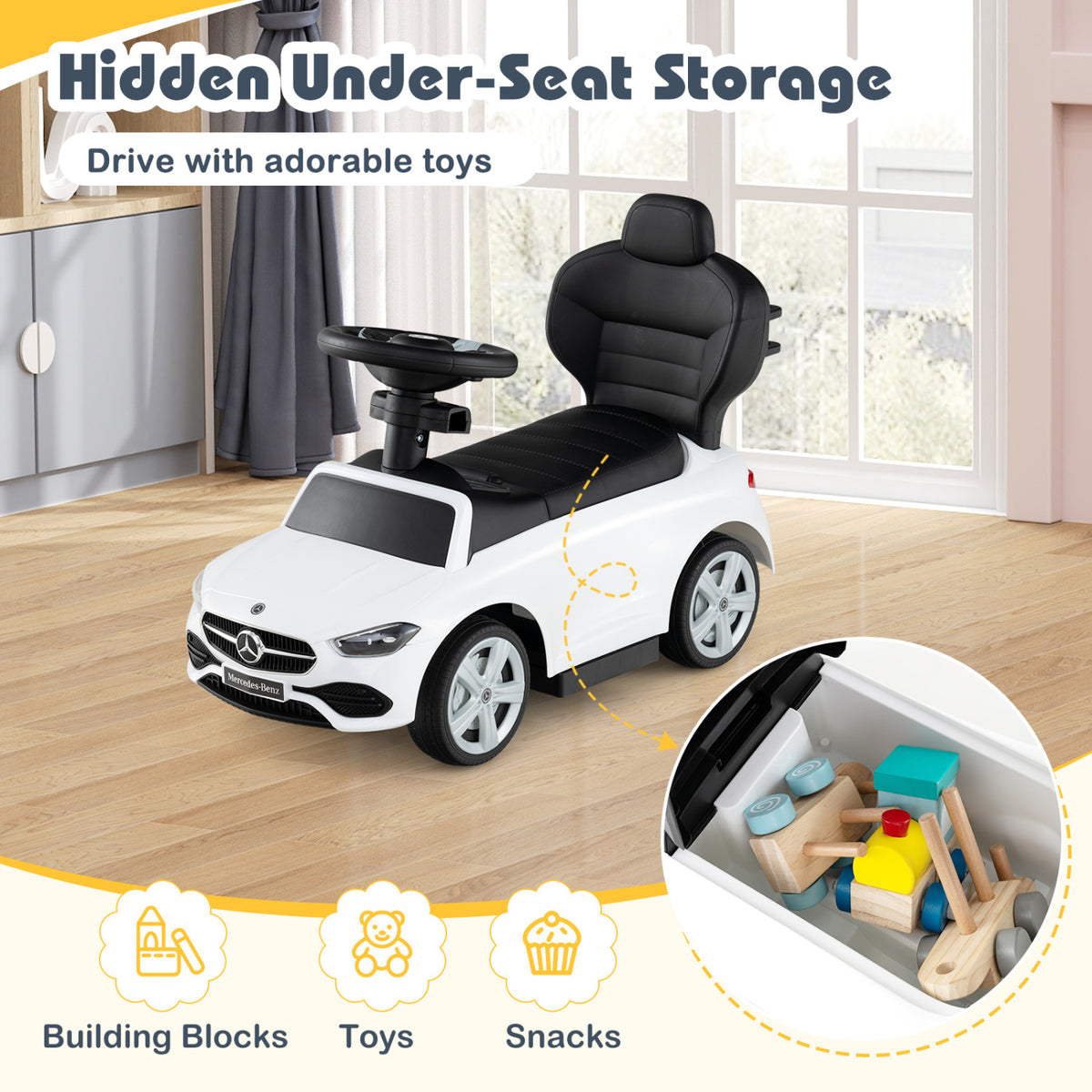 3-in-1 Ride on Push Car Mercedes-Benz Licensed Sliding Car with Canopy