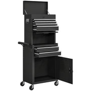 3-in-1 Rolling Tool Chest - 6-Drawer Steel Cabinet, Black-DECOROLALA