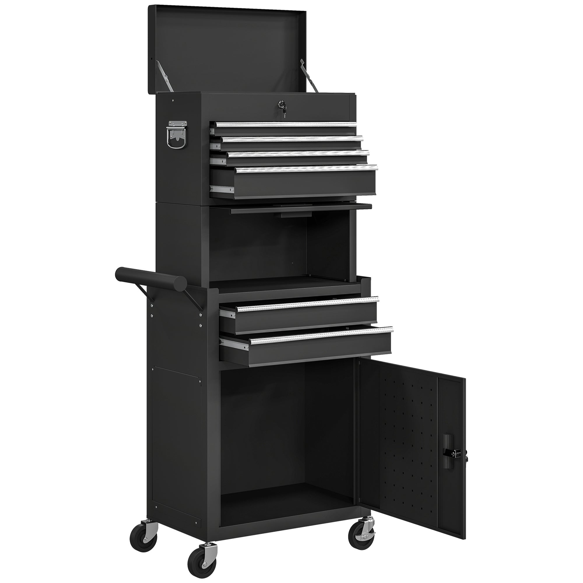3-in-1 Rolling Tool Chest - 6-Drawer Steel Cabinet, Black-DECOROLALA