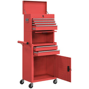 3-in-1 Rolling Tool Chest - 6-Drawer Steel Cabinet, Red-DECOROLALA