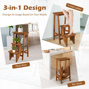3-in-1 Rubber Wood 3 Tier Folding Step Stool Ladder Storage Shelf-Brown-Toddler & Kids Furniture-DECOROLALA