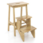 3-in-1 Rubber Wood Step Stool with Convenient Handle-Natural-Toddler & Kids Furniture-DECOROLALA