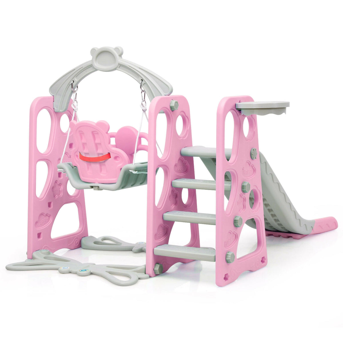 4-in-1 Toddler Climber, Slide, Swing, and Basketball Hoop Playset