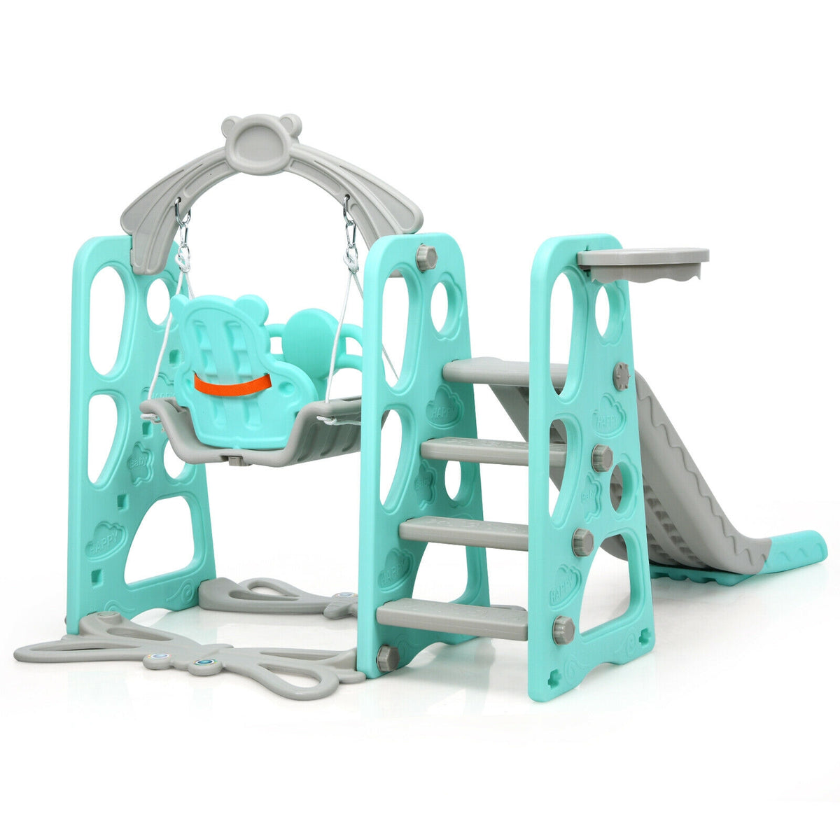 4-in-1 Toddler Climber, Slide, Swing, and Basketball Hoop Playset