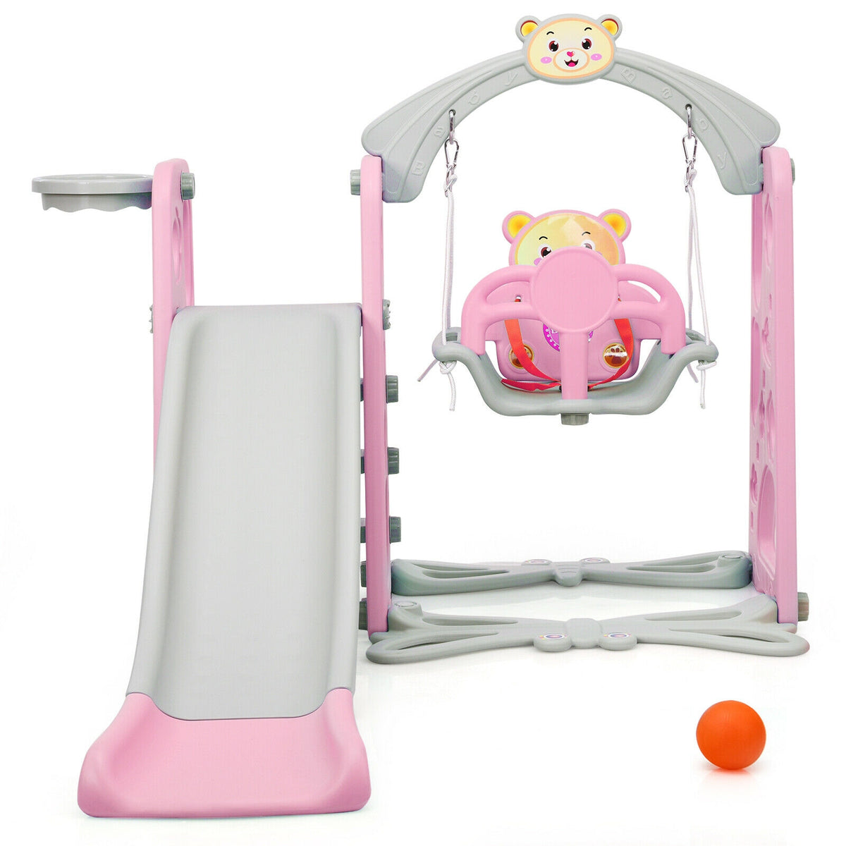 4-in-1 Toddler Climber, Slide, Swing, and Basketball Hoop Playset