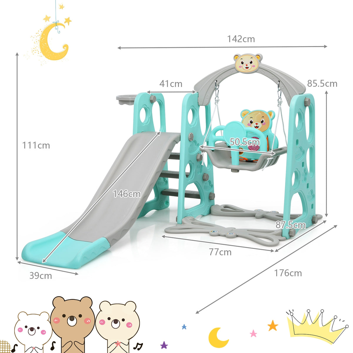 4-in-1 Toddler Climber, Slide, Swing, and Basketball Hoop Playset