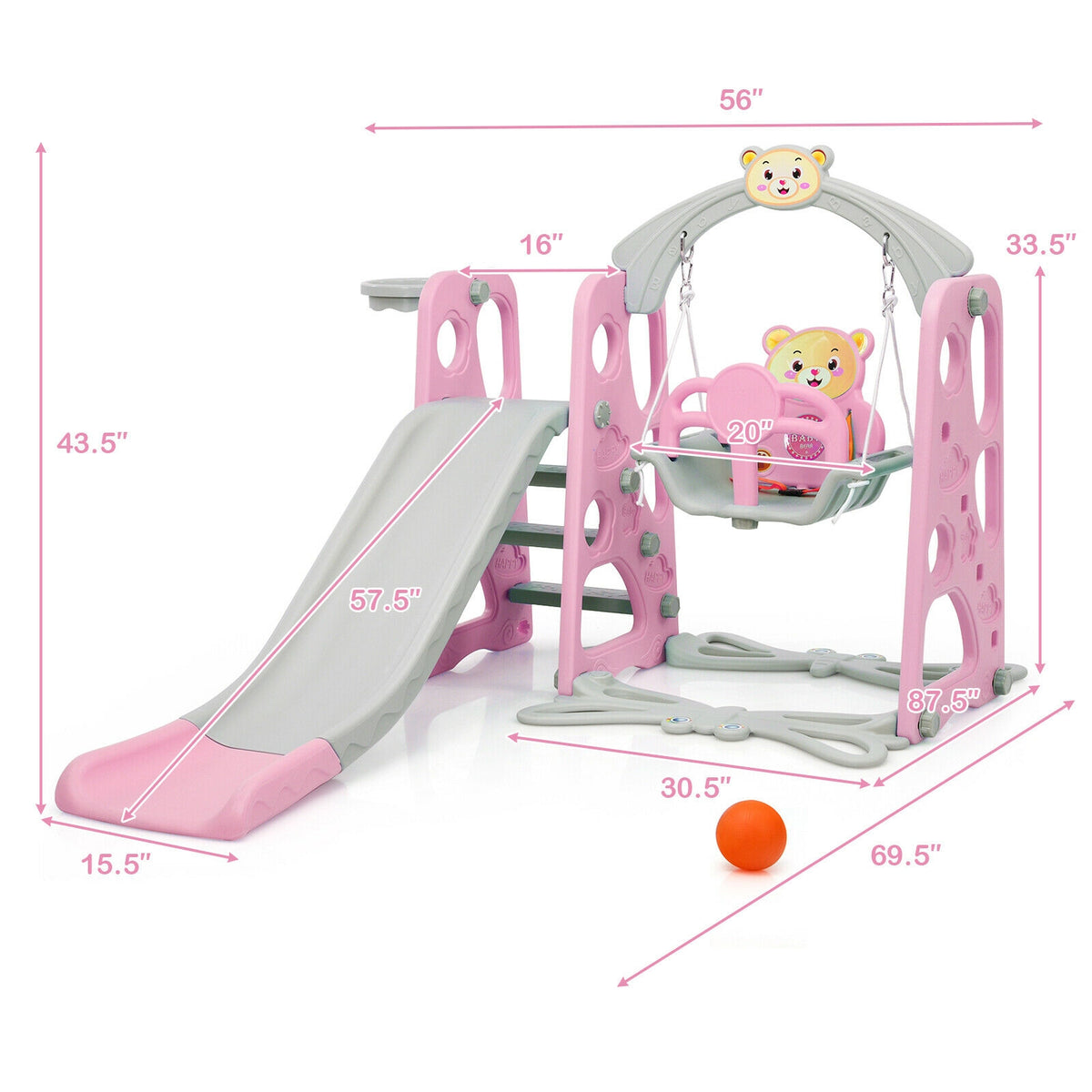 4-in-1 Toddler Climber, Slide, Swing, and Basketball Hoop Playset