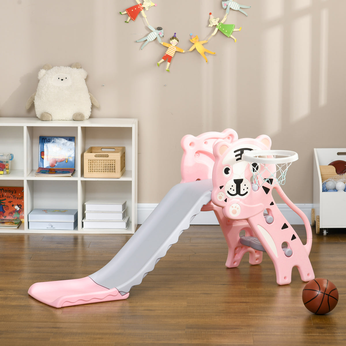 3-in-1 Toddler Slide Playset with Basketball Hoop - Grey-Toys & Games > Kids Outdoor Play > Gym Sets & Swings-DECOROLALA