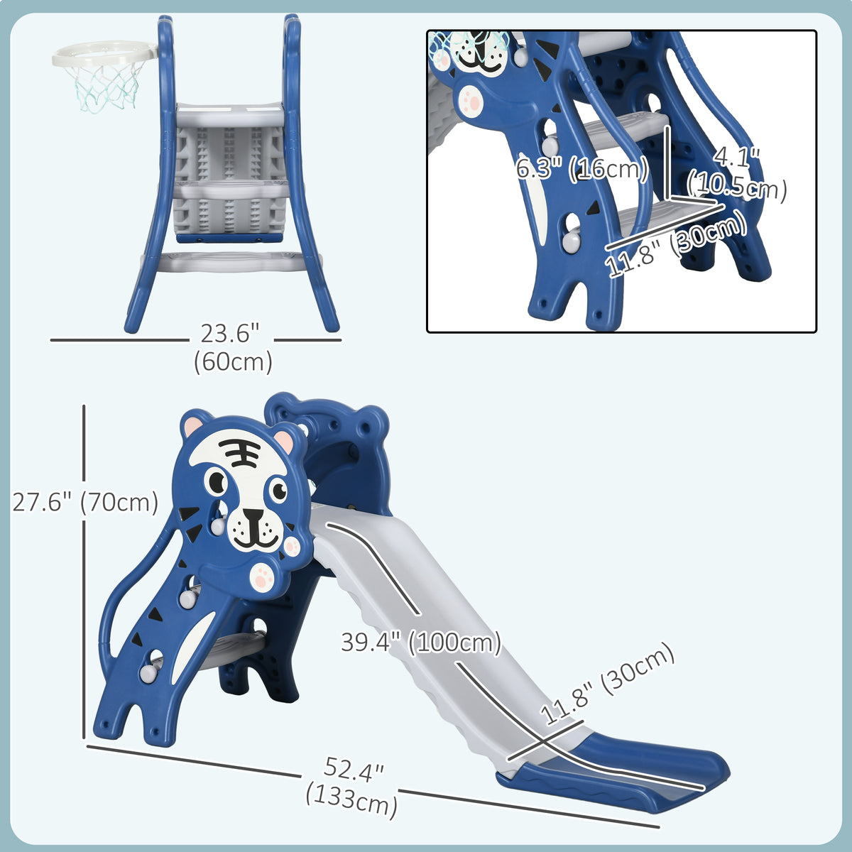 3-in-1 Toddler Slide Playset with Basketball Hoop - Grey-Toys & Games > Kids Outdoor Play > Gym Sets & Swings-DECOROLALA