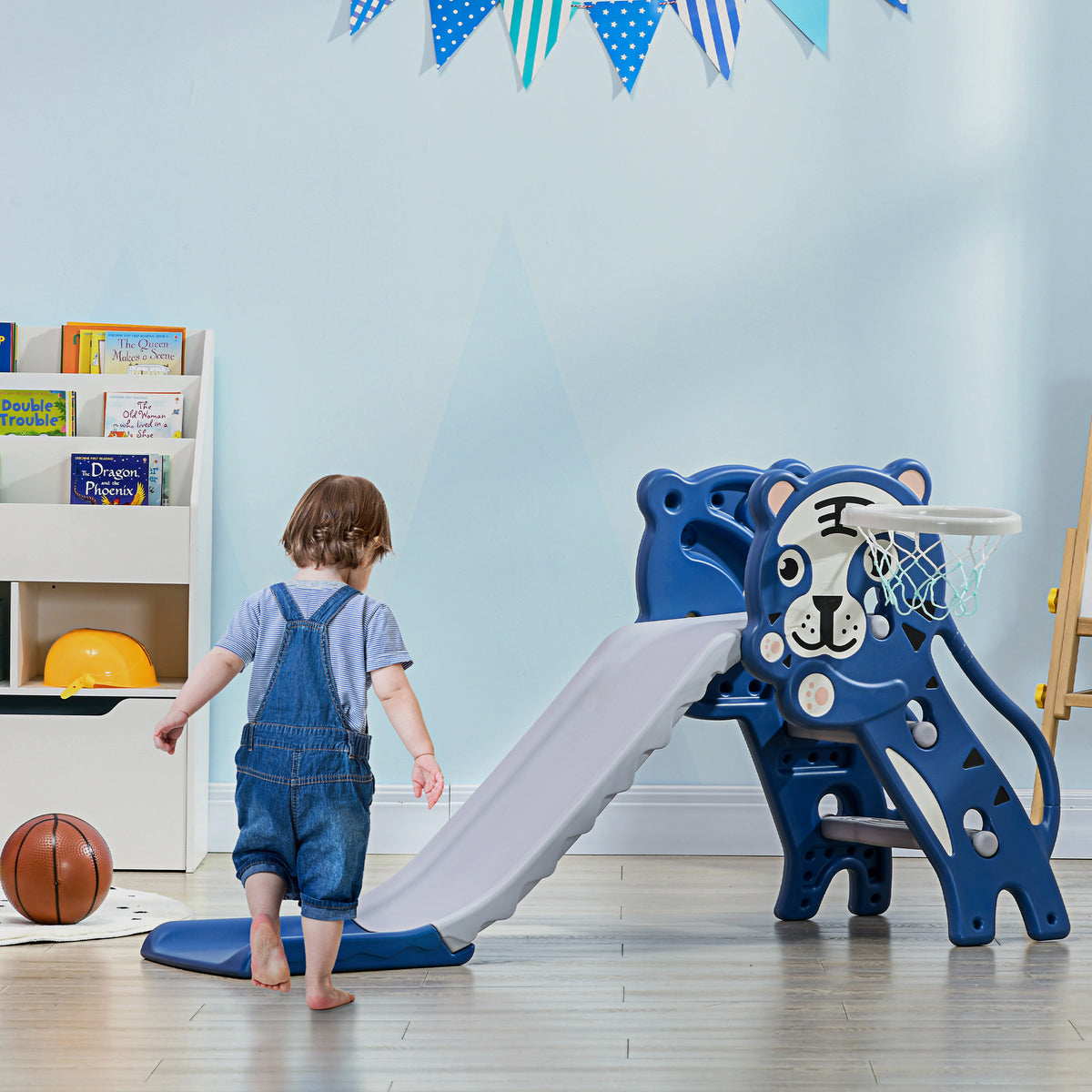 3-in-1 Toddler Slide Playset with Basketball Hoop - Grey-Toys & Games > Kids Outdoor Play > Gym Sets & Swings-DECOROLALA