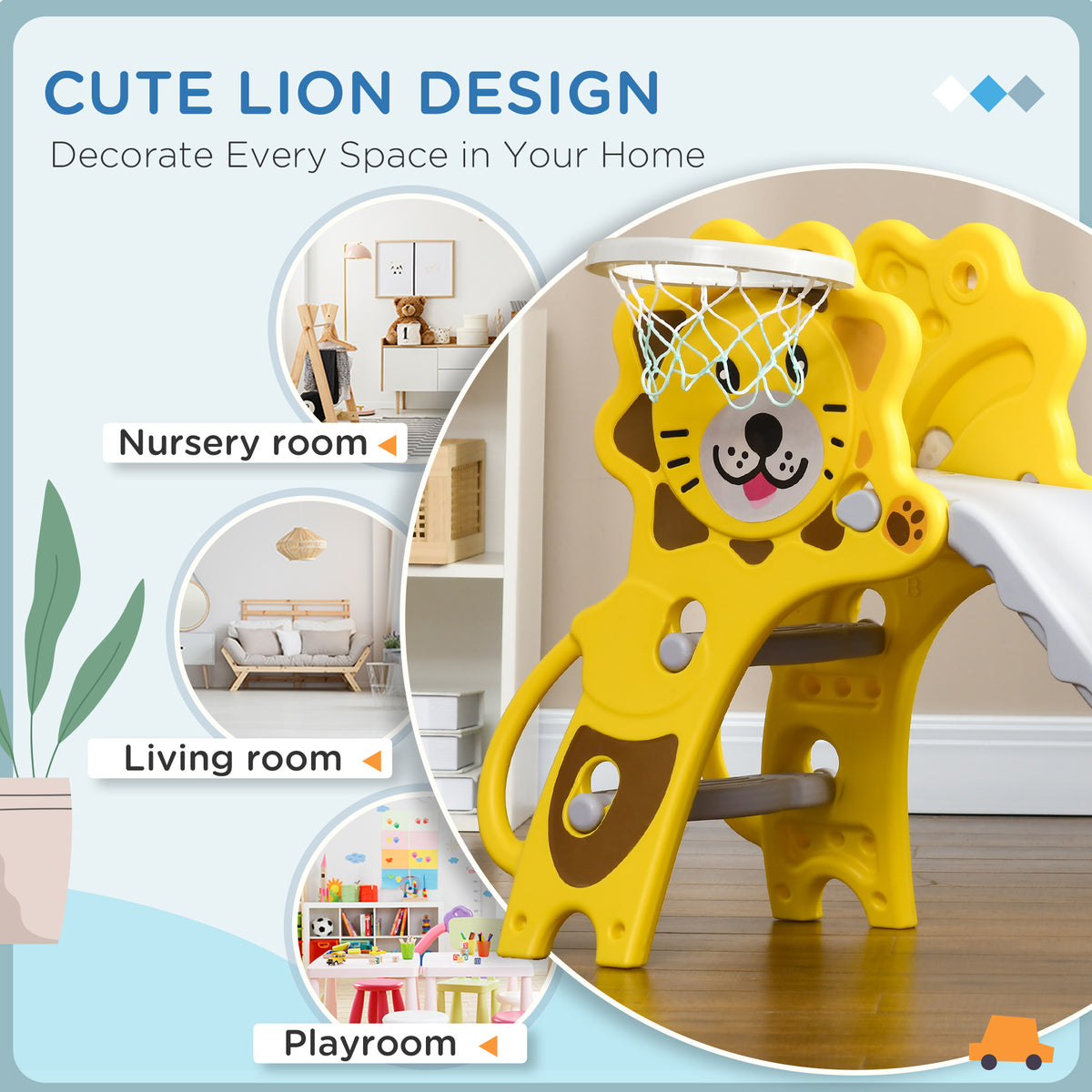 3-in-1 Toddler Slide Playset with Basketball Hoop - Yellow-Toys & Games > Kids Outdoor Play > Gym Sets & Swings-DECOROLALA