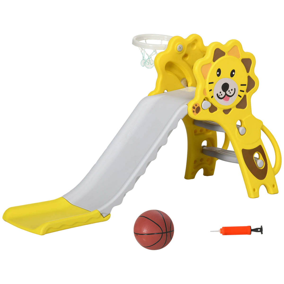 3 in 1 Slide for Toddlers, Kids Slide Playset with Basketball Hoop, Climber, for 18-36 Months, Yellow-Toys & Games > Kids Outdoor Play > Gym Sets & Swings-DECOROLALA