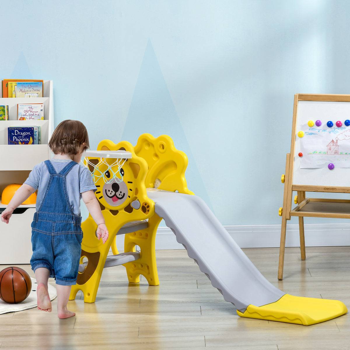 3-in-1 Toddler Slide Playset with Basketball Hoop - Yellow-Toys & Games > Kids Outdoor Play > Gym Sets & Swings-DECOROLALA