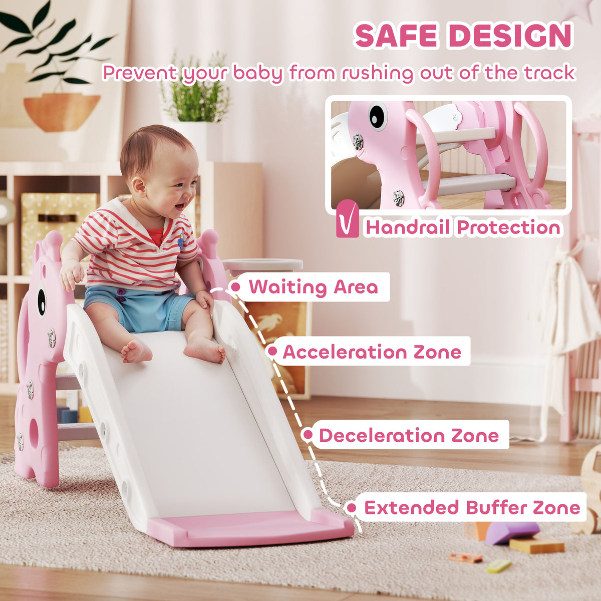3 in 1 Toddler Slide for Age 1-3, Kids Slide with Climber, Basketball Hoop and Ball, Giraffe Design-Toys & Games > Kids Outdoor Play > Gym Sets & Swings-DECOROLALA