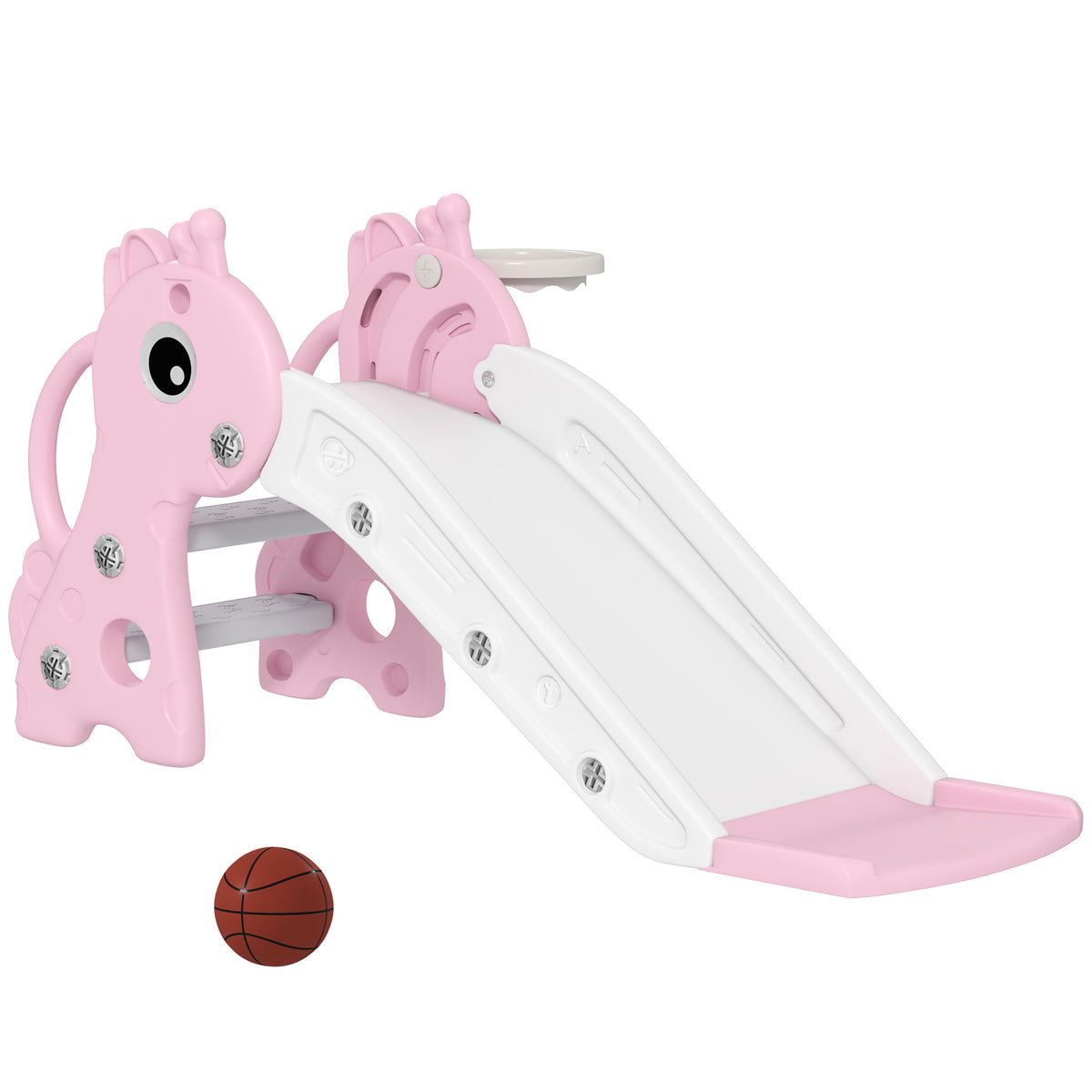 3 in 1 Toddler Slide for Age 1-3, Kids Slide with Climber, Basketball Hoop and Ball, Giraffe Design-Toys & Games > Kids Outdoor Play > Gym Sets & Swings-DECOROLALA
