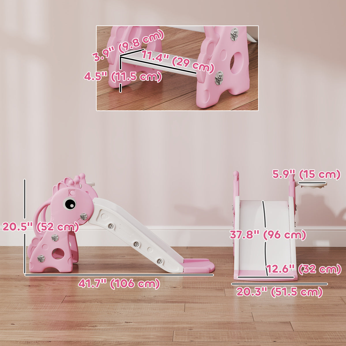 3 in 1 Toddler Slide for Age 1-3, Kids Slide with Climber, Basketball Hoop and Ball, Giraffe Design-Toys & Games > Kids Outdoor Play > Gym Sets & Swings-DECOROLALA