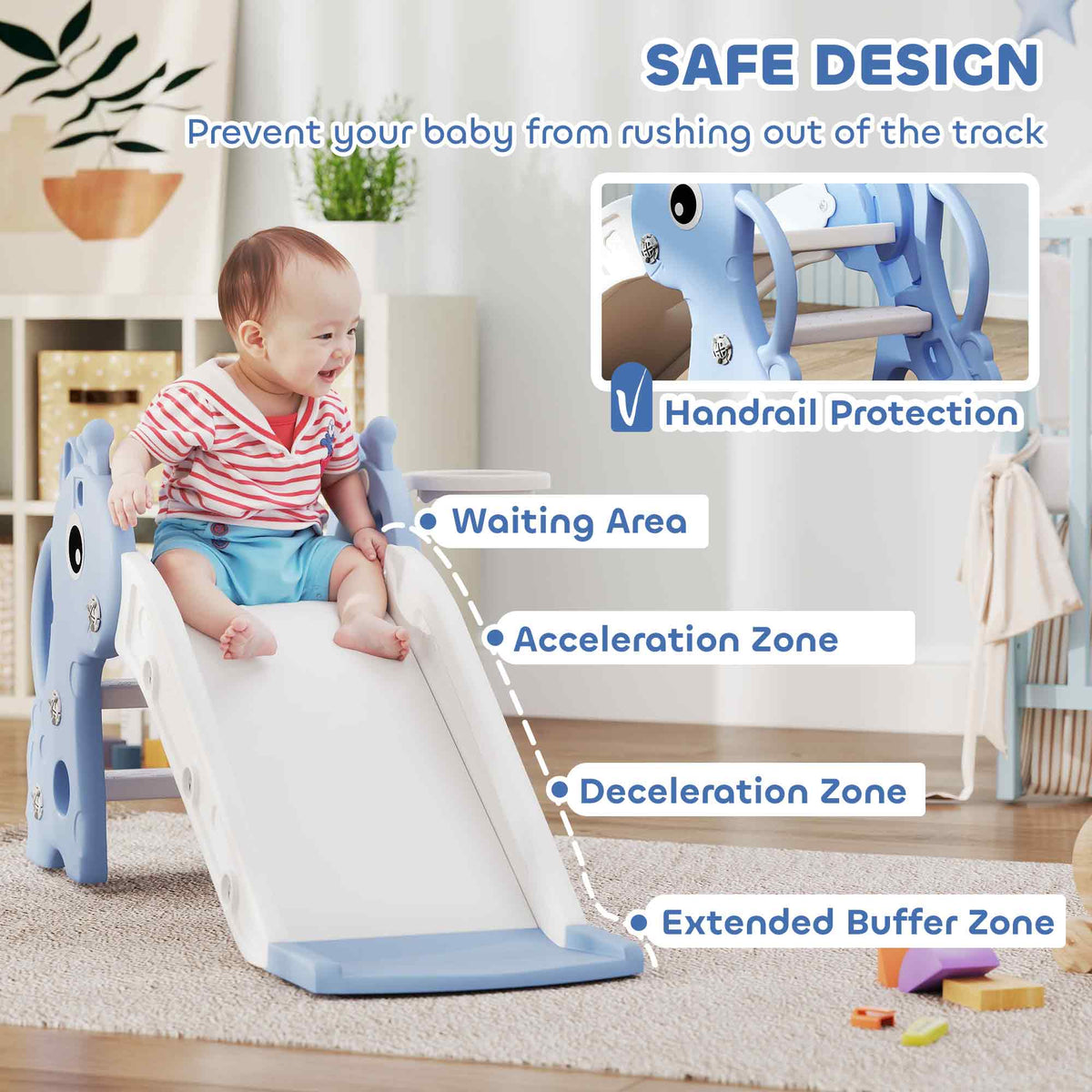3 in 1 Toddler Slide for Age 1-3, Kids Slide with Climber, Basketball Hoop and Ball, Giraffe Design-Toys & Games > Kids Outdoor Play > Gym Sets & Swings-DECOROLALA