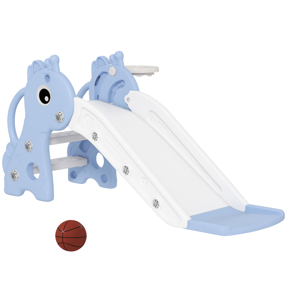 3 in 1 Toddler Slide for Age 1-3, Kids Slide with Climber, Basketball Hoop and Ball, Giraffe Design-Toys & Games > Kids Outdoor Play > Gym Sets & Swings-DECOROLALA