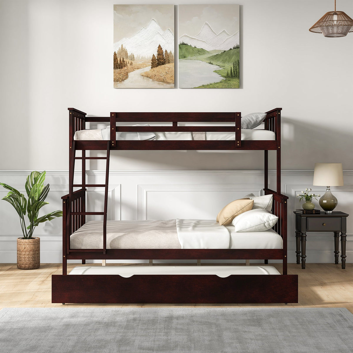 3-in-1 Twin Over Full Bunk Bed with Trundle and Ladder-Bunk Bed Frame-DECOROLALA