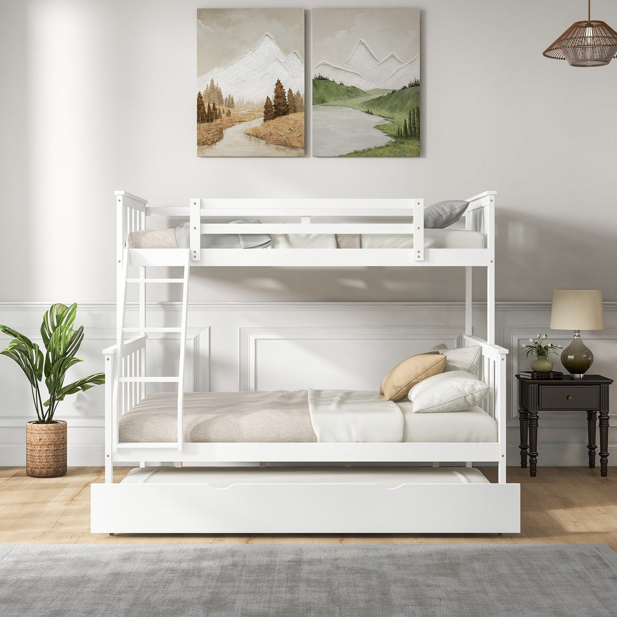 3-in-1 Twin Over Full Bunk Bed with Trundle and Ladder-Bunk Bed Frame-DECOROLALA