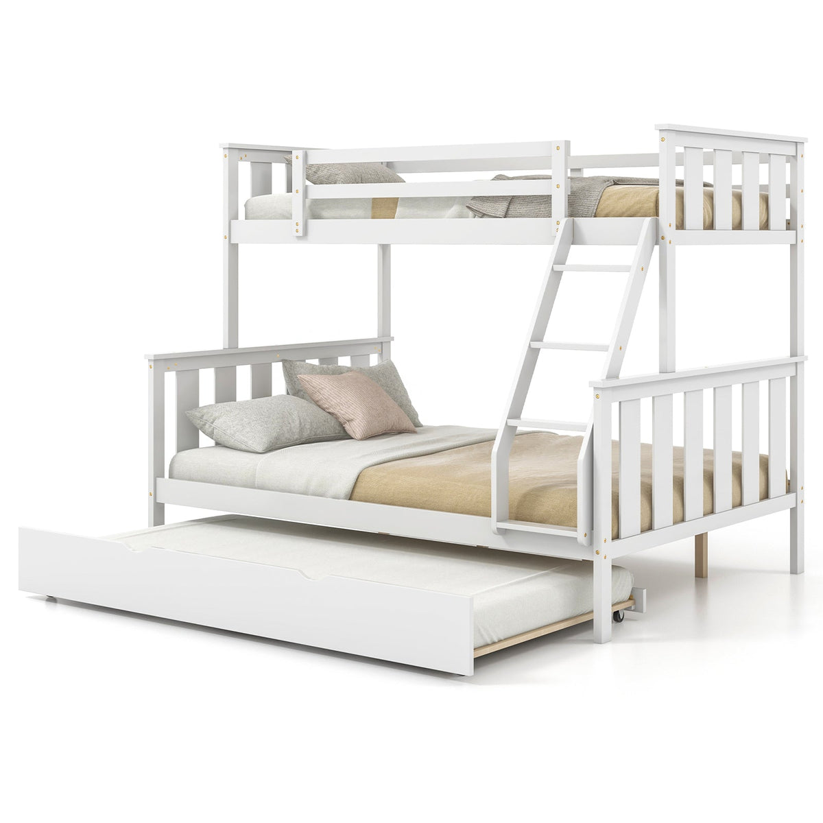3-in-1 Twin Over Full Bunk Bed with Trundle and Ladder-Bunk Bed Frame-DECOROLALA