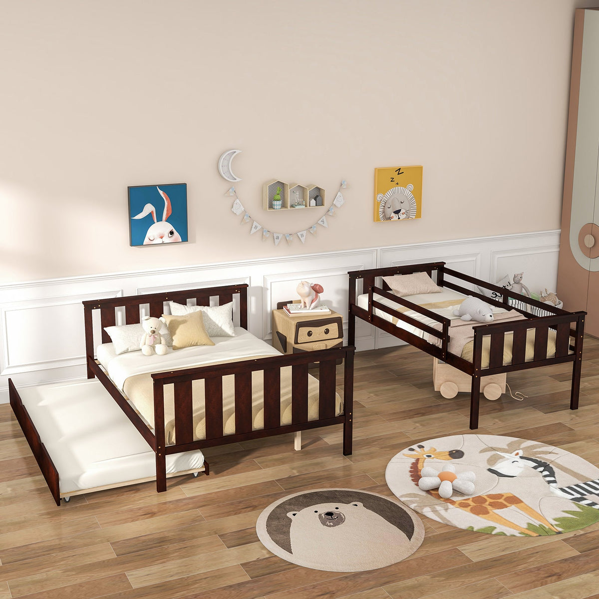 3-in-1 Twin Over Full Bunk Bed with Trundle and Ladder-Bunk Bed Frame-DECOROLALA