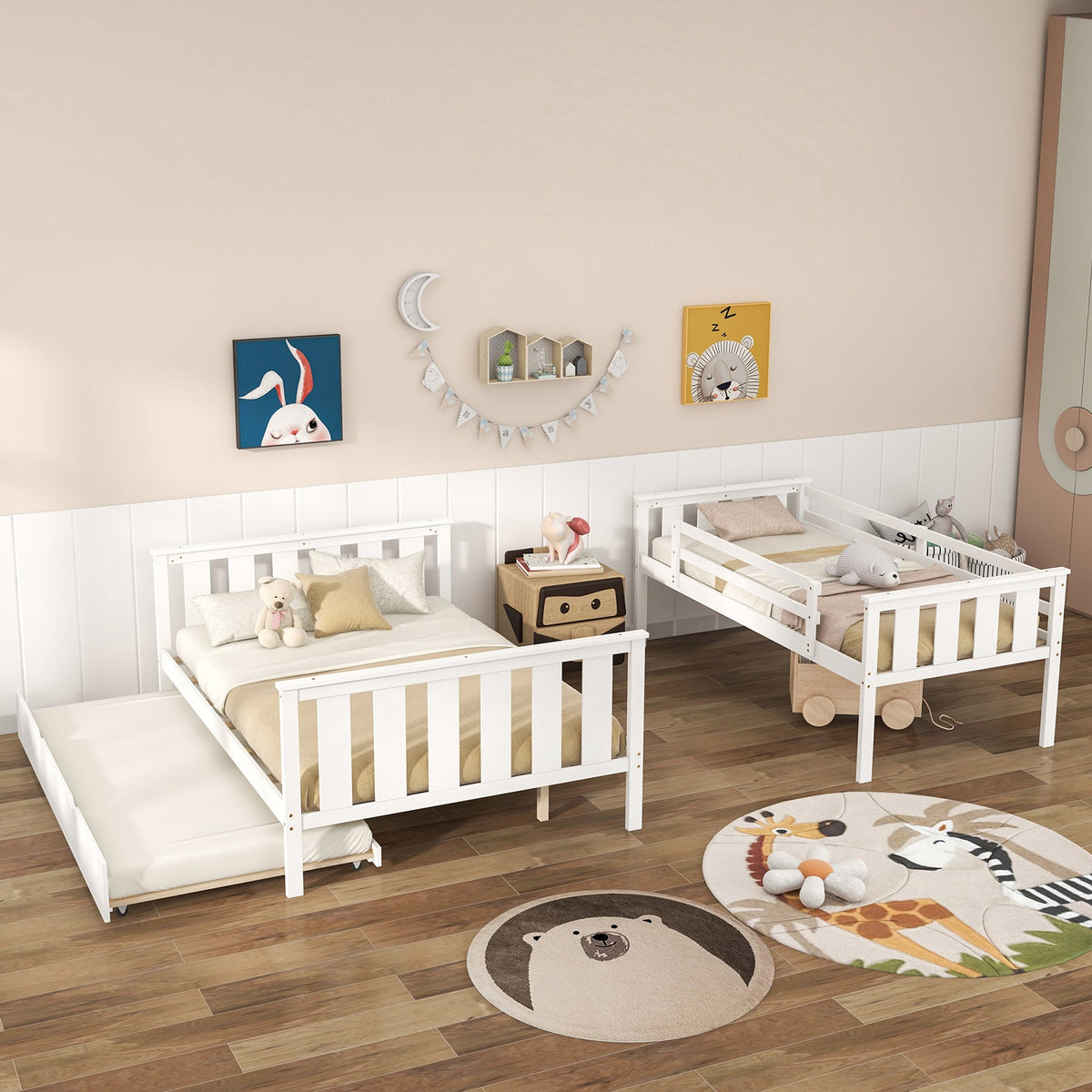 3-in-1 Twin Over Full Bunk Bed with Trundle and Ladder-Bunk Bed Frame-DECOROLALA