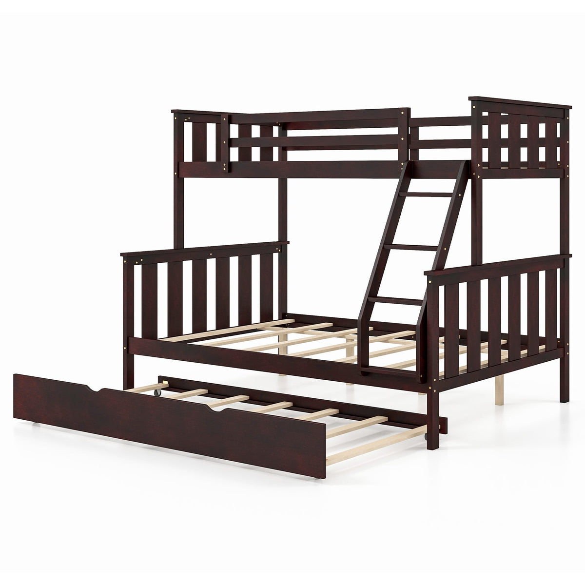 3-in-1 Twin Over Full Bunk Bed with Trundle and Ladder-Bunk Bed Frame-DECOROLALA