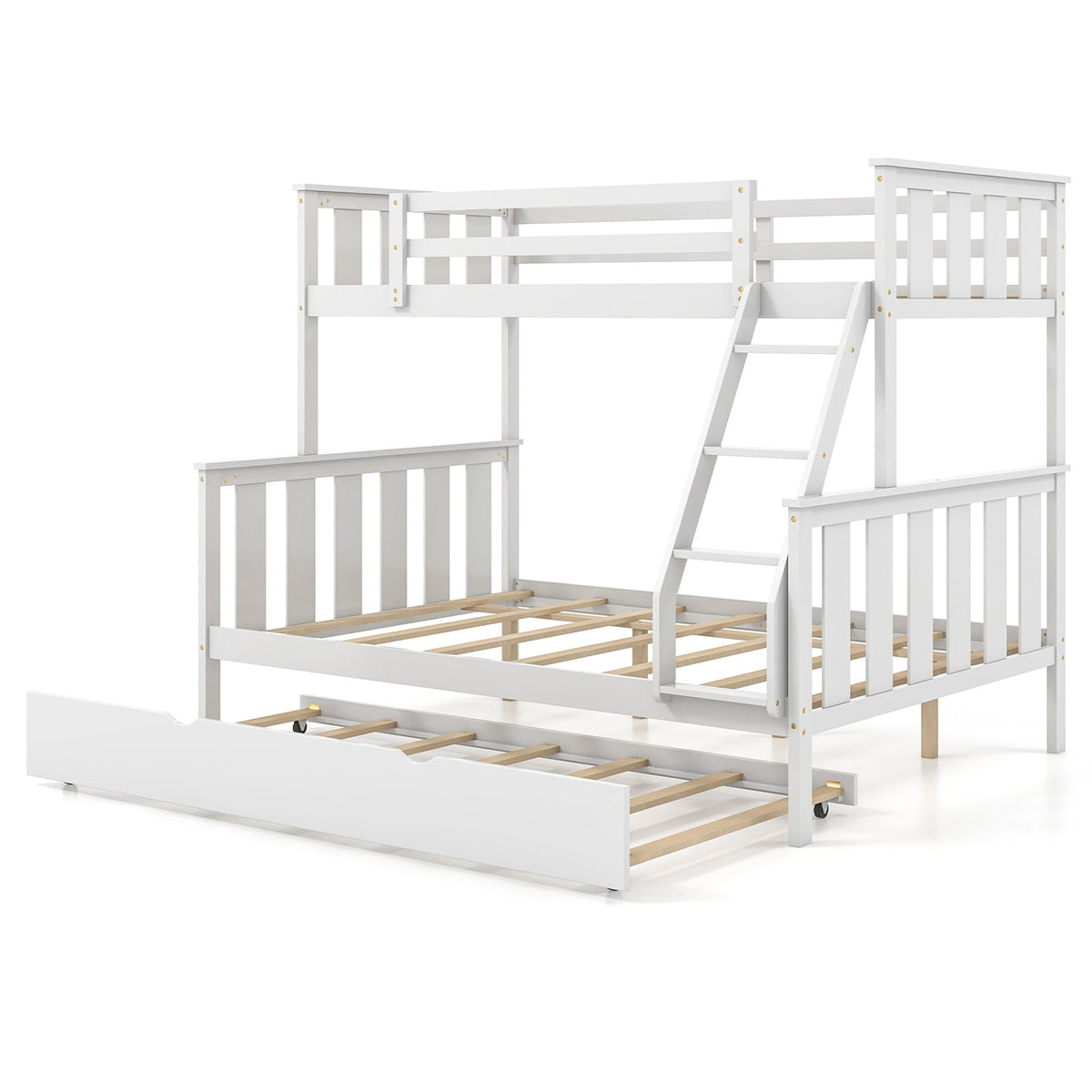 3-in-1 Twin Over Full Bunk Bed with Trundle and Ladder-Bunk Bed Frame-DECOROLALA