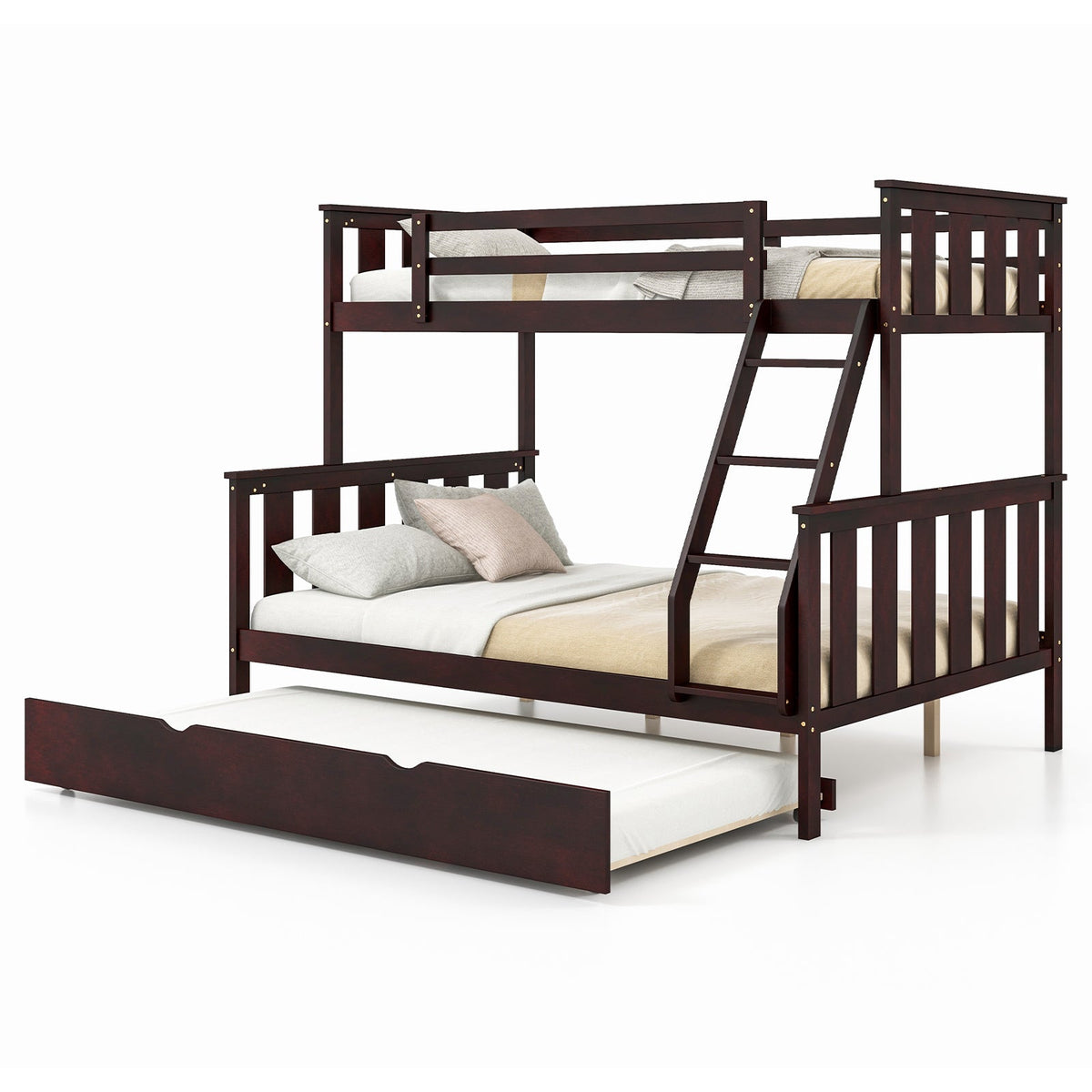 3-in-1 Twin Over Full Bunk Bed with Trundle and Ladder-Bunk Bed Frame-DECOROLALA