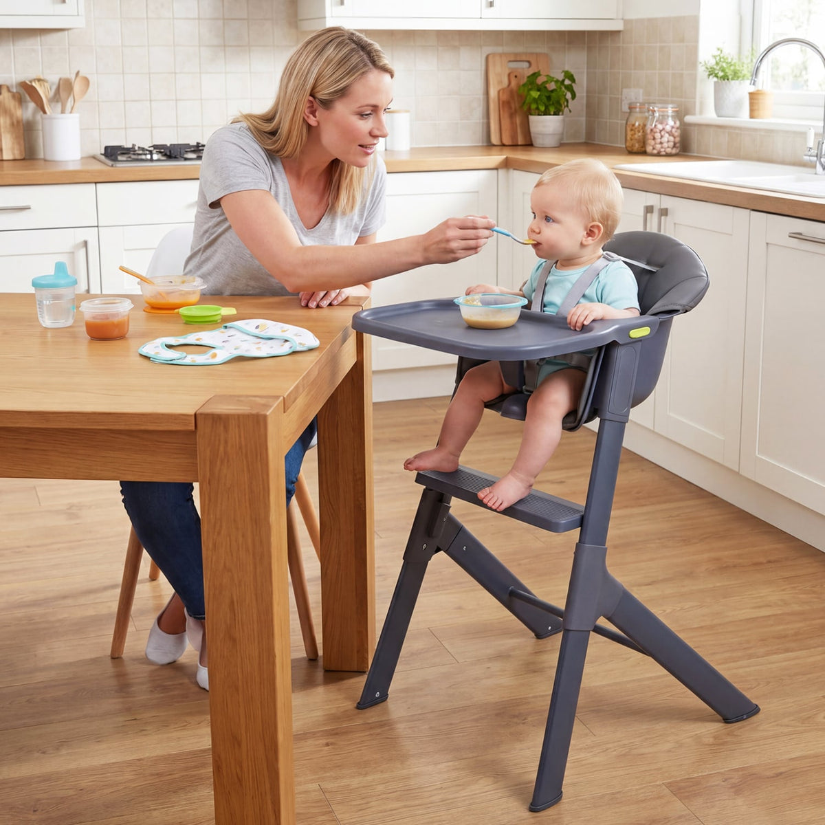 3-in-1 Washable Baby High Chair with Tray Footrest-Gray-High Chairs-DECOROLALA