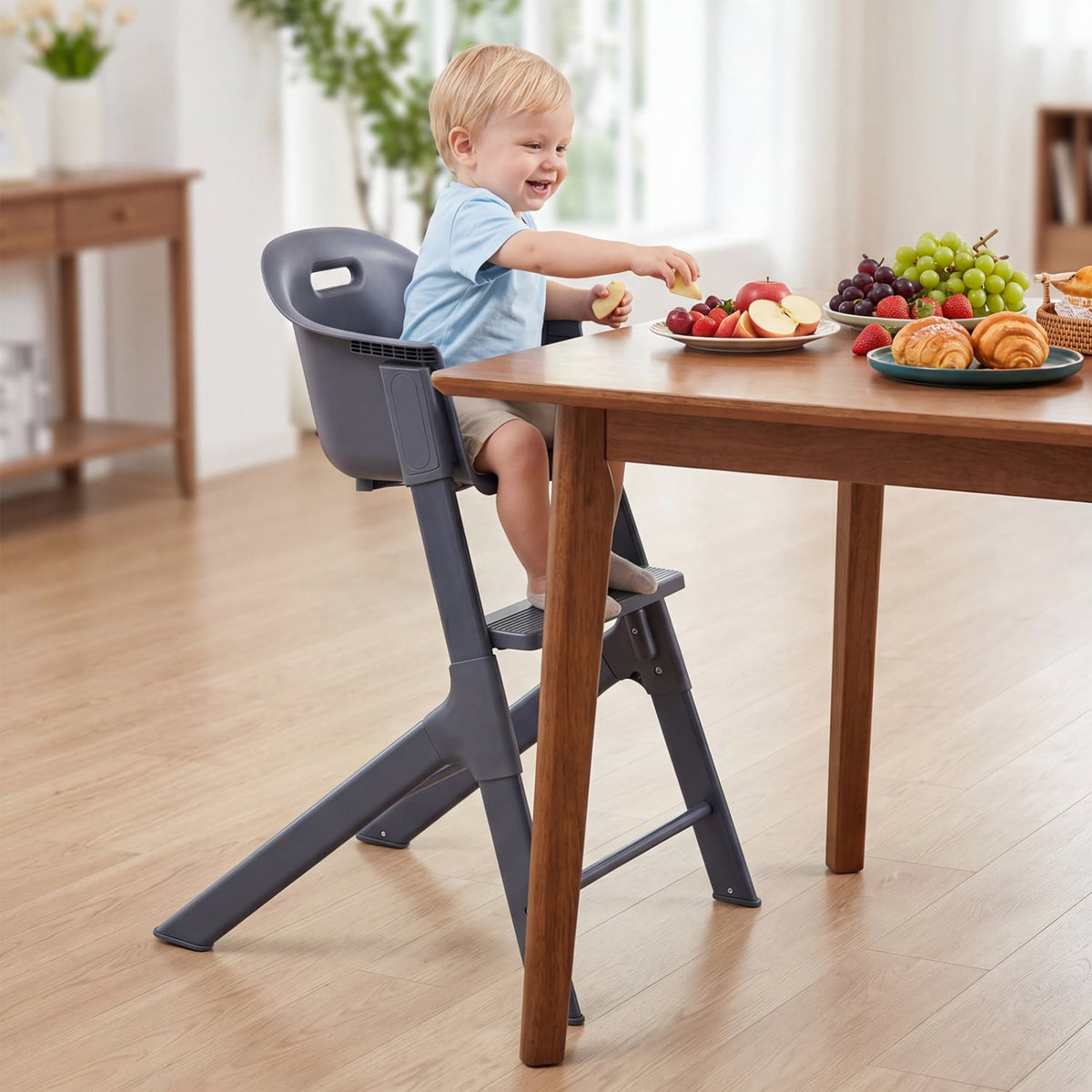 3-in-1 Washable Baby High Chair with Tray Footrest-Gray-High Chairs-DECOROLALA