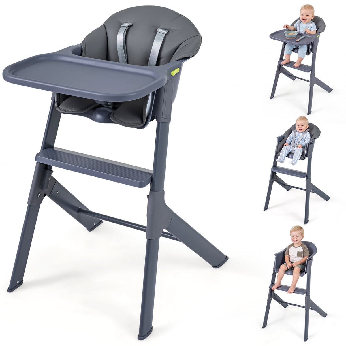 3-in-1 Washable Baby High Chair with Tray Footrest-Gray-High Chairs-DECOROLALA