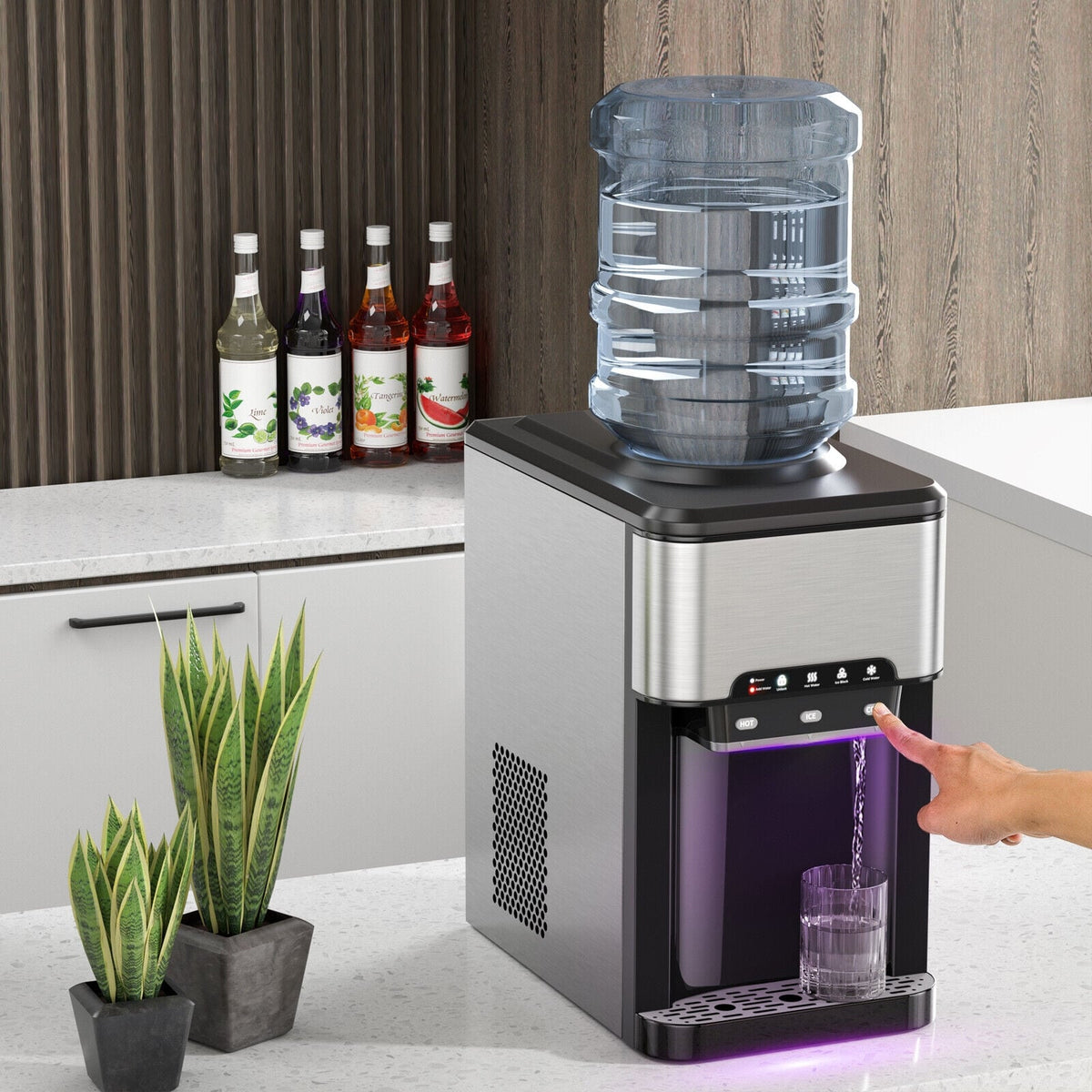3-in-1 Water Cooler Dispenser with Built-in Ice Maker and 3 Temperature Settings-Silver-Water Dispensers-DECOROLALA