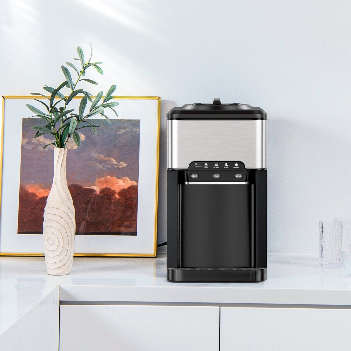 3-in-1 Water Cooler Dispenser with Built-in Ice Maker and 3 Temperature Settings-Silver-Water Dispensers-DECOROLALA