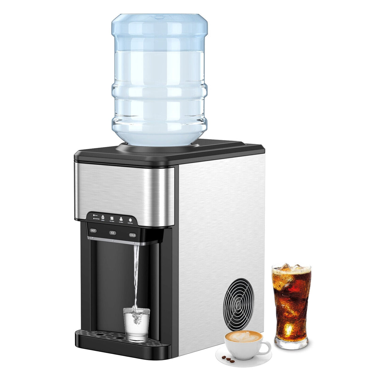 3-in-1 Water Cooler Dispenser with Built-in Ice Maker and 3 Temperature Settings-Silver-Water Dispensers-DECOROLALA