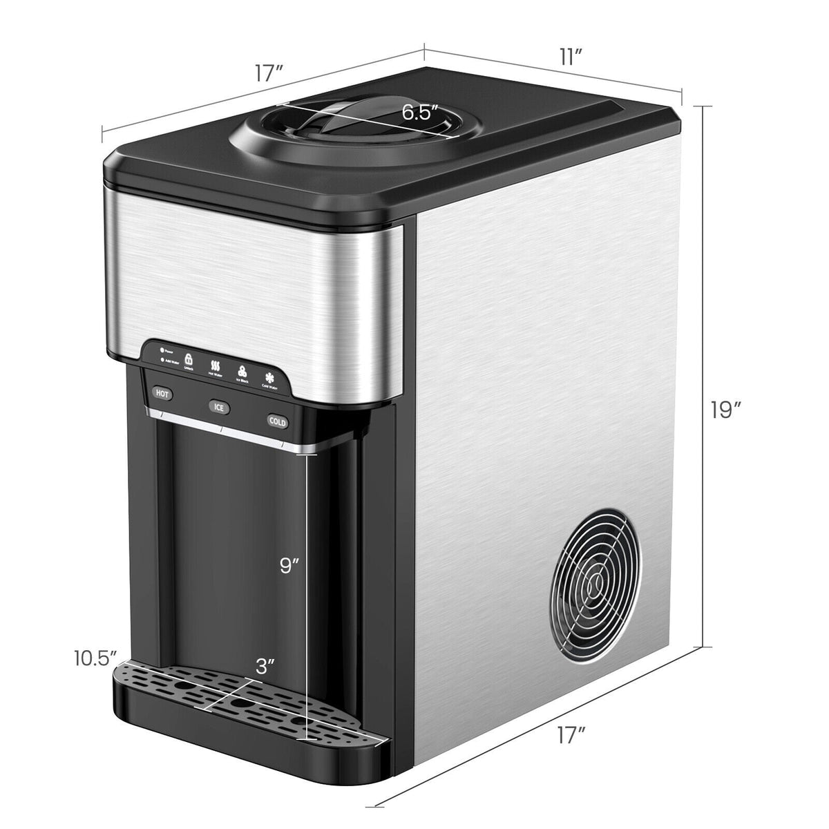 3-in-1 Water Cooler Dispenser with Built-in Ice Maker and 3 Temperature Settings-Silver-Water Dispensers-DECOROLALA