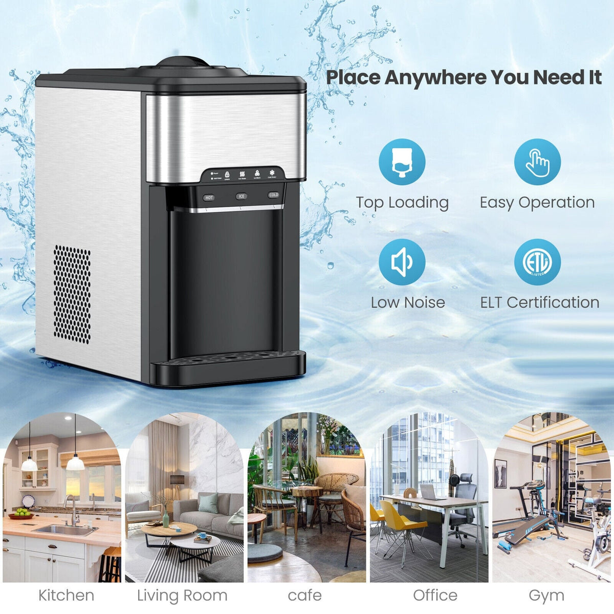 3-in-1 Water Cooler Dispenser with Built-in Ice Maker and 3 Temperature Settings-Silver-Water Dispensers-DECOROLALA