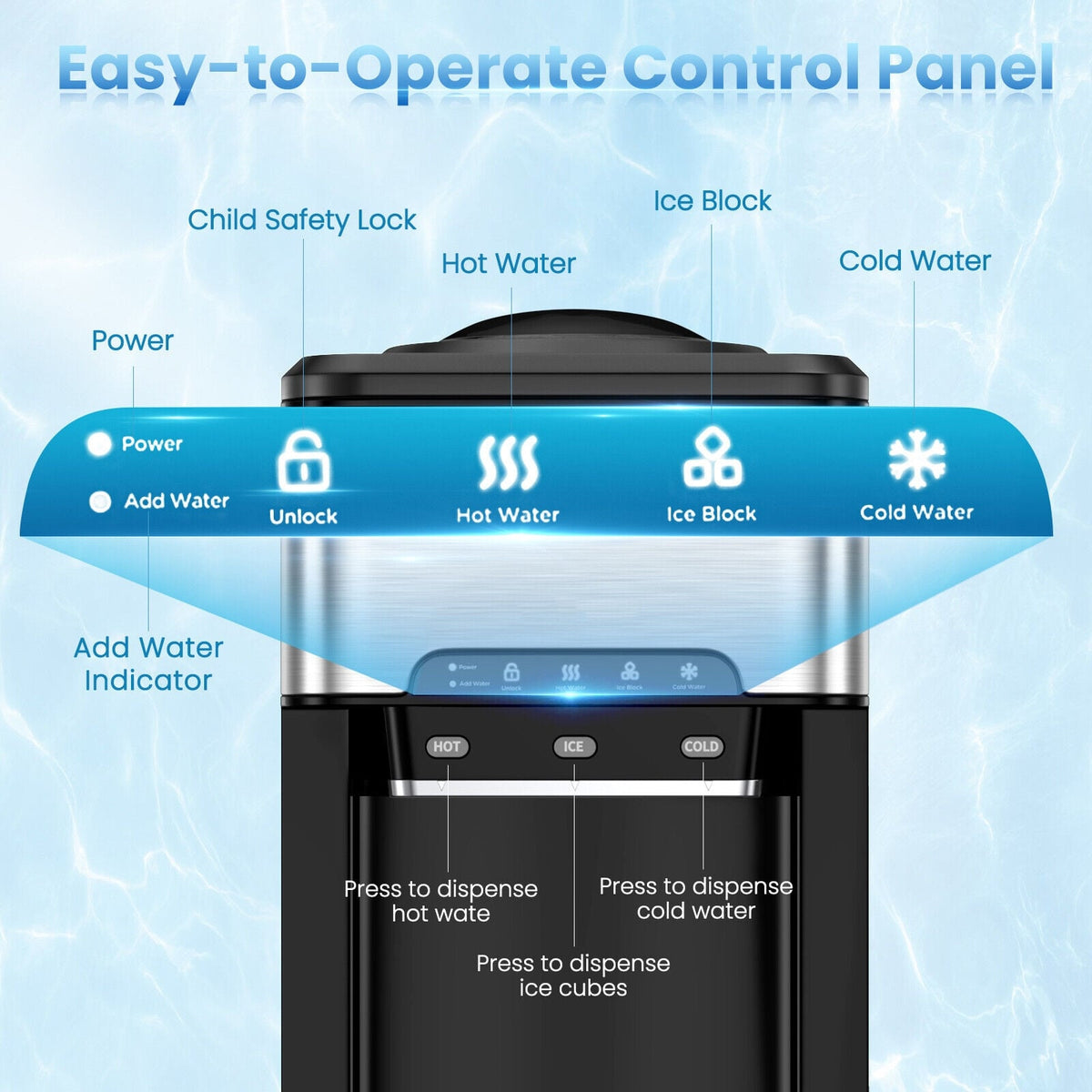 3-in-1 Water Cooler Dispenser with Built-in Ice Maker and 3 Temperature Settings-Silver-Water Dispensers-DECOROLALA
