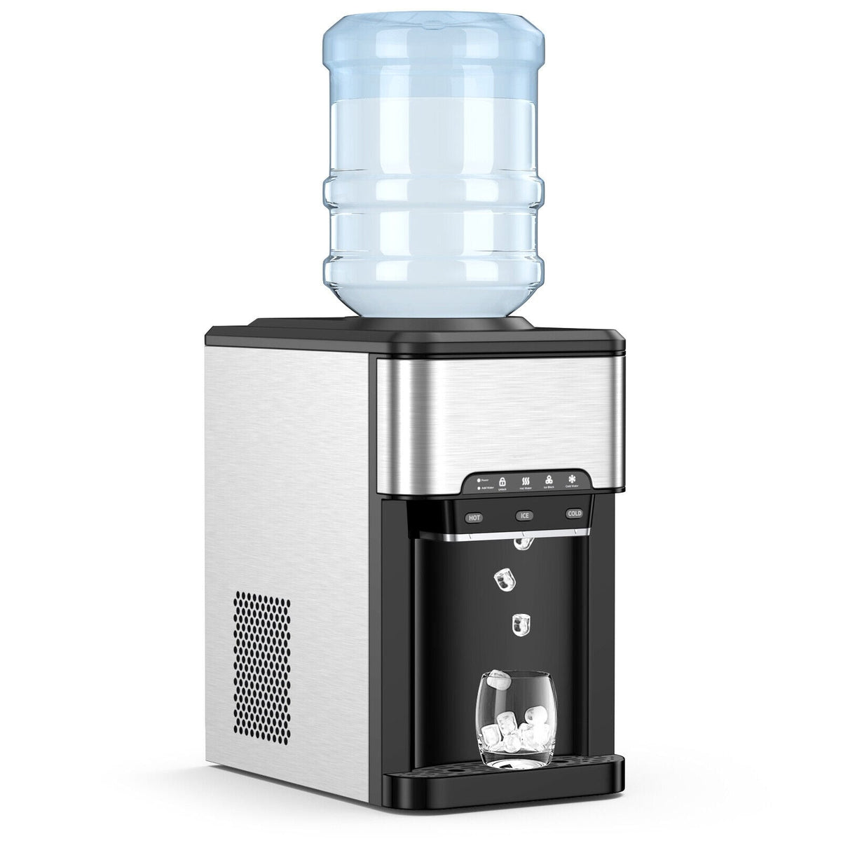 3-in-1 Water Cooler Dispenser with Built-in Ice Maker and 3 Temperature Settings-Silver-Water Dispensers-DECOROLALA