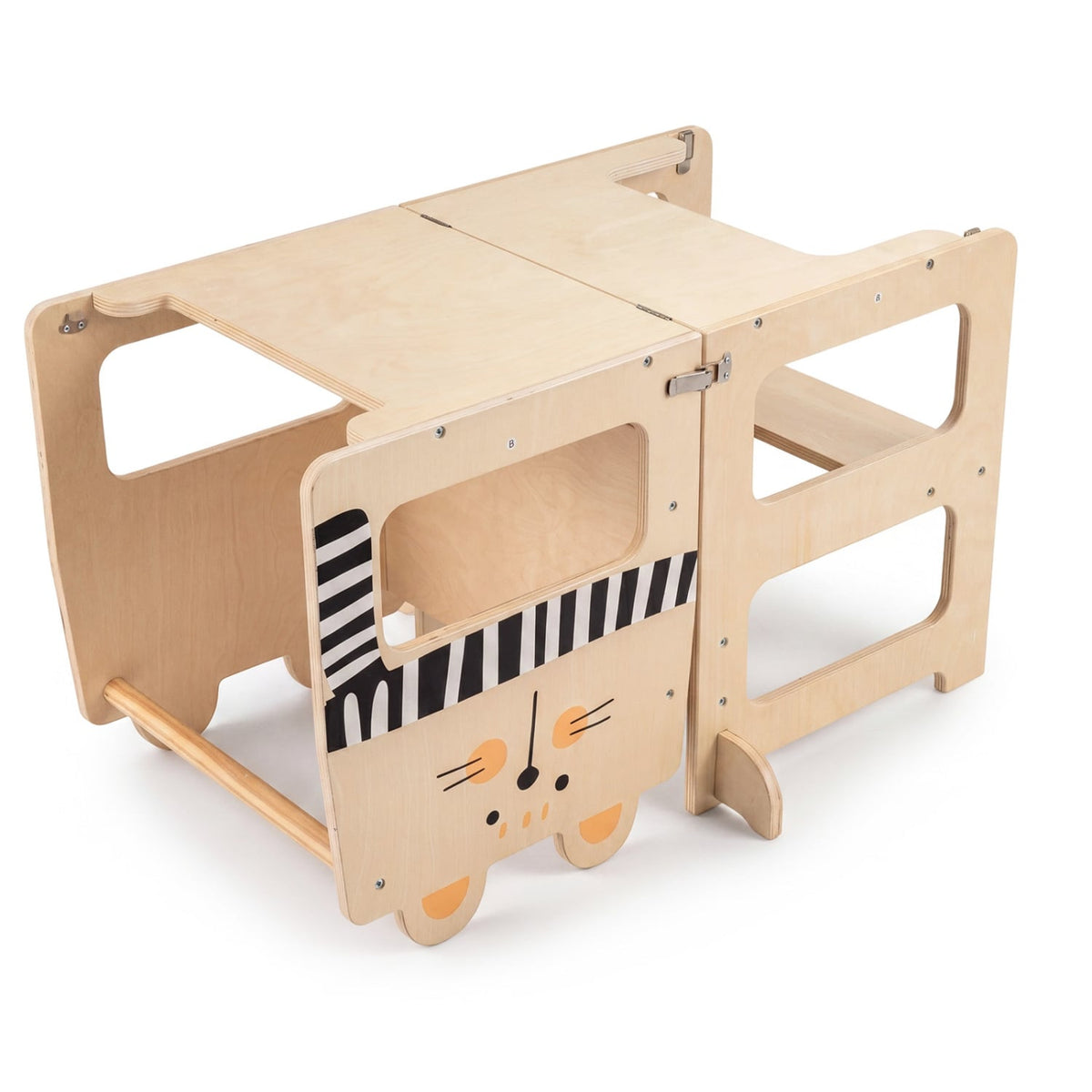 3-in-1 Wooden Kids Toddler Kitchen Step Stool with Blackboard-Black&White-Toddler & Kids Furniture-DECOROLALA