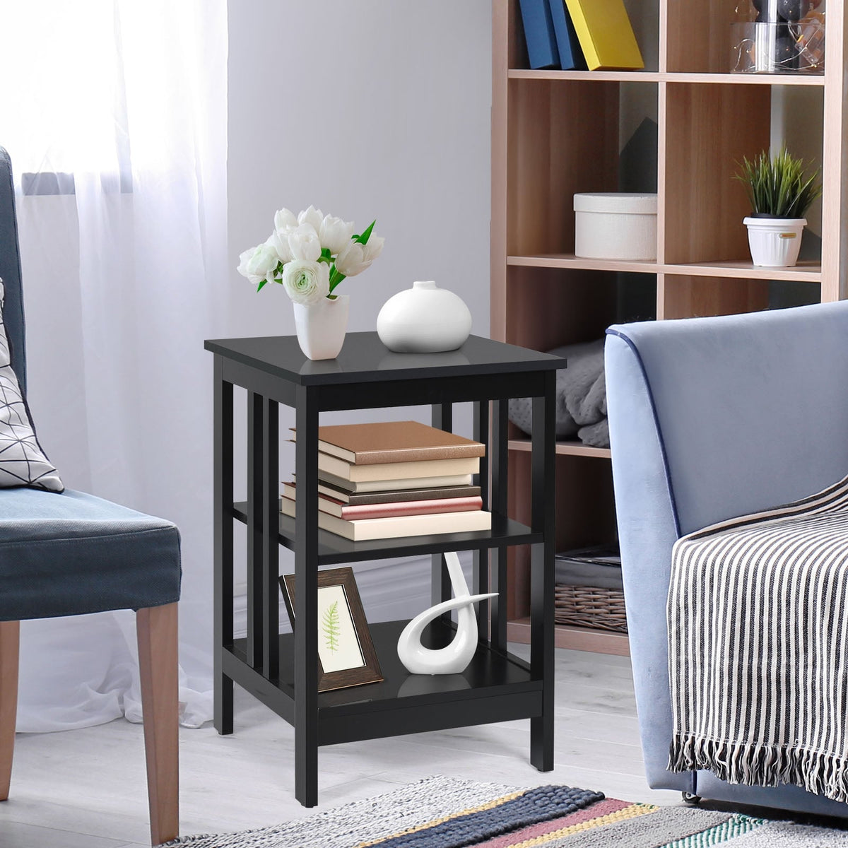 3-tier Side Table Nightstand with Stable Structure-Black-End & Side Tables-DECOROLALA