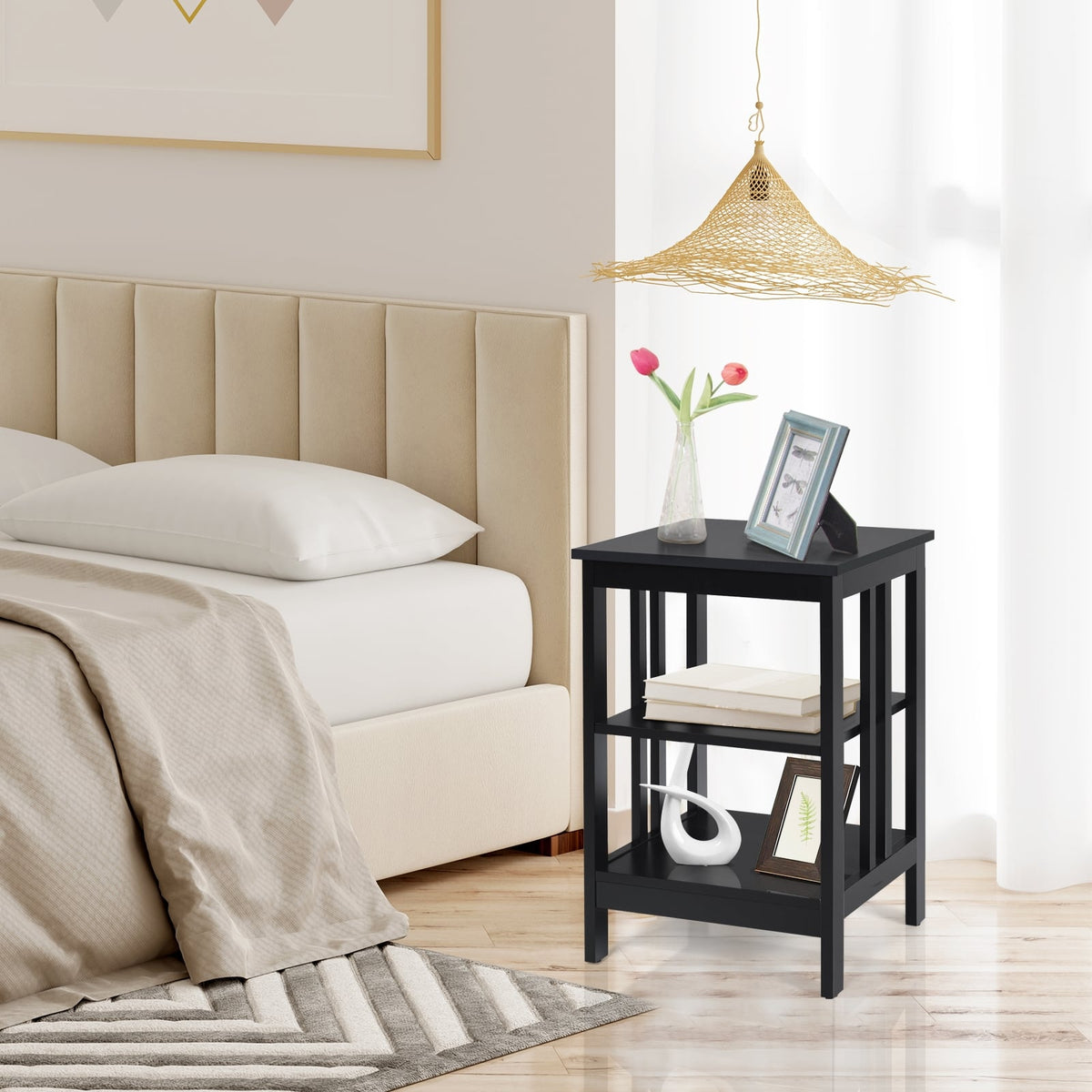 3-tier Side Table Nightstand with Stable Structure-Black-End & Side Tables-DECOROLALA