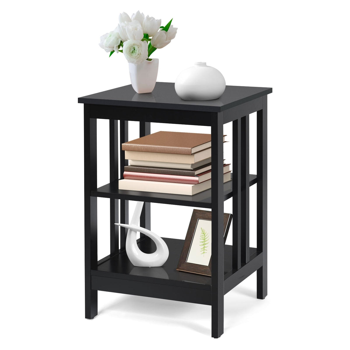 3-tier Side Table Nightstand with Stable Structure-Black-End & Side Tables-DECOROLALA