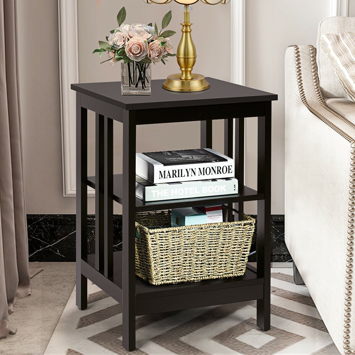 3-tier Side Table Nightstand with Stable Structure-Dark Brown-End & Side Tables-DECOROLALA