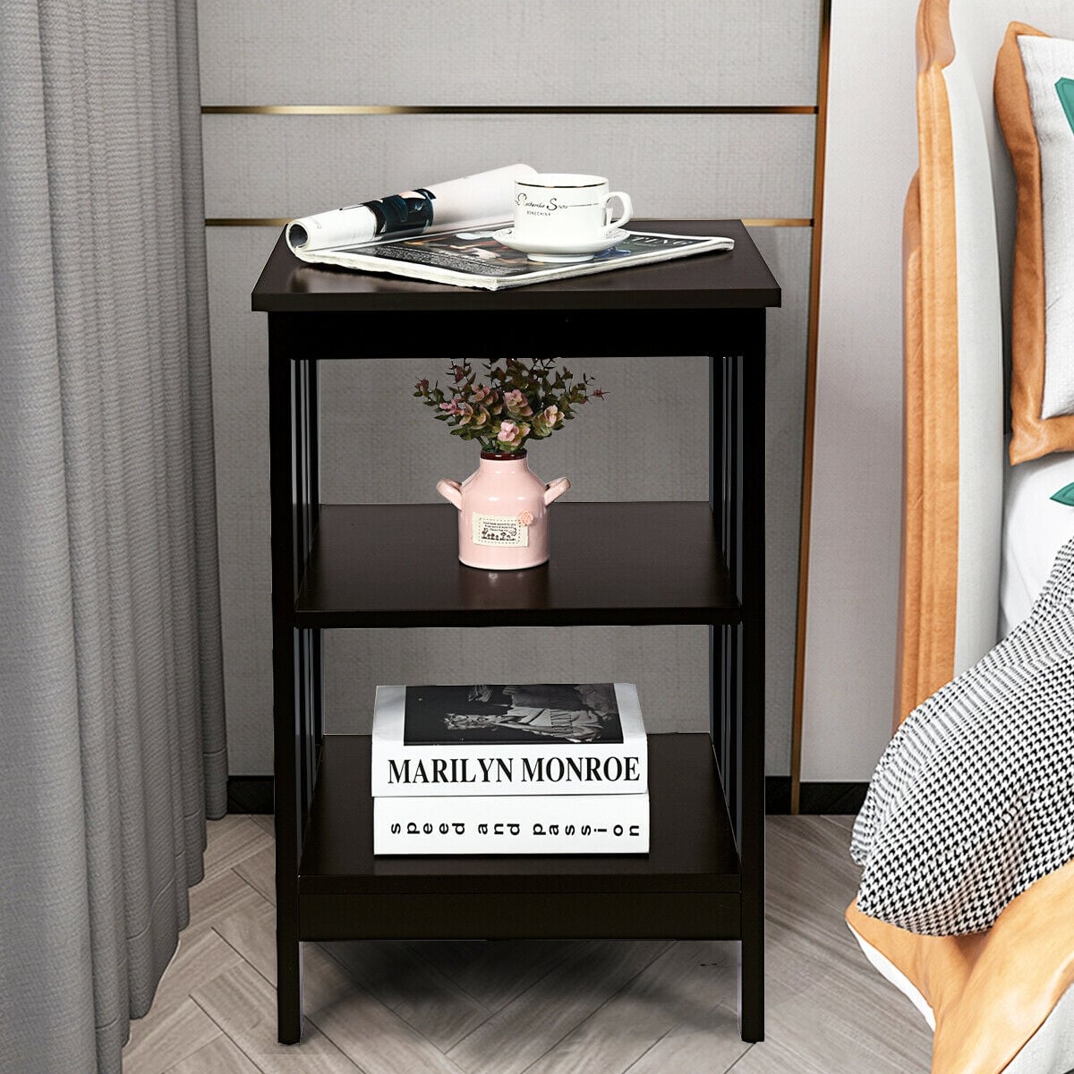 3-tier Side Table Nightstand with Stable Structure-Dark Brown-End & Side Tables-DECOROLALA